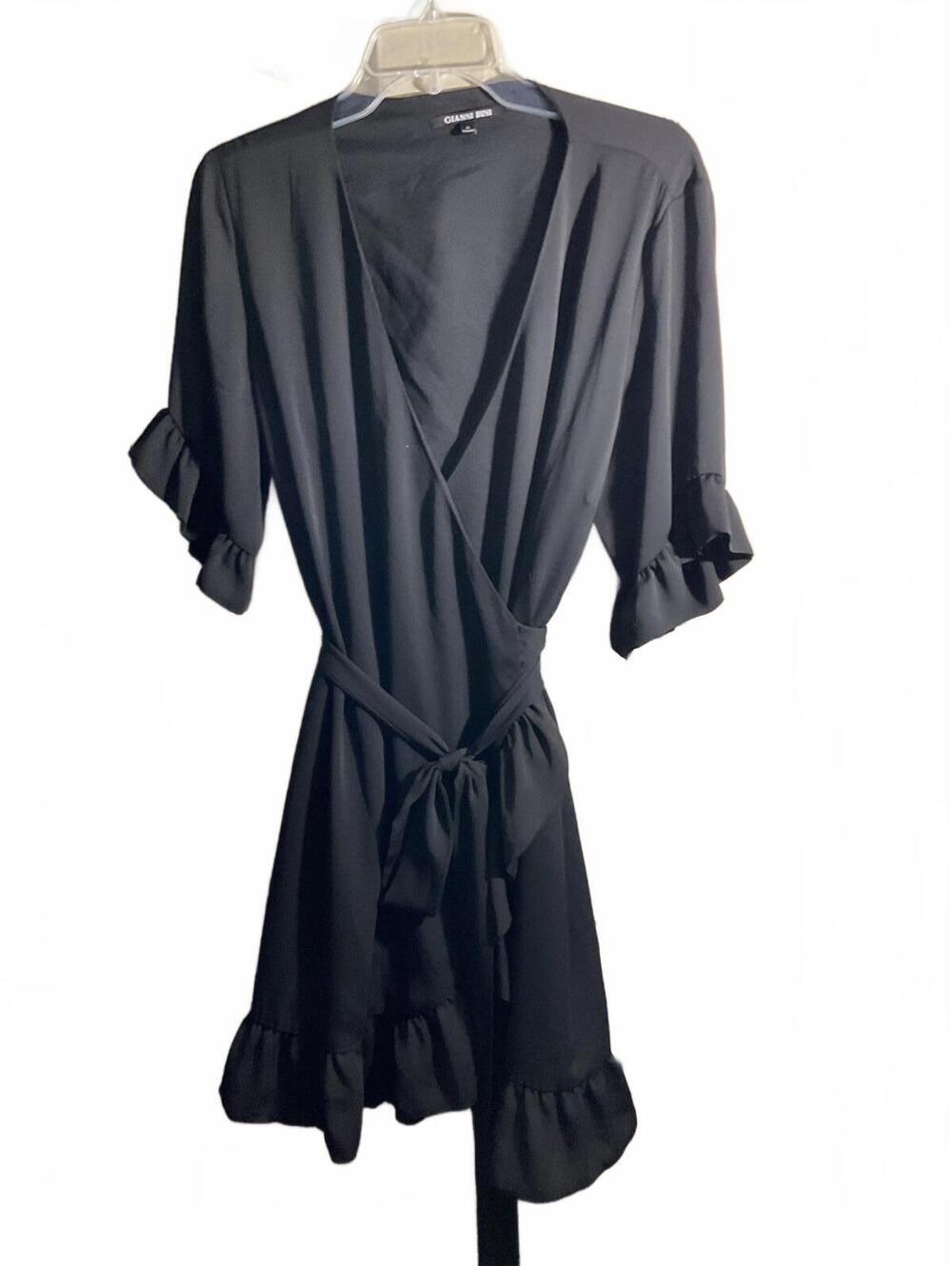 Gianni Bini Black Wrap Dress with Ruffle Sleeves XL